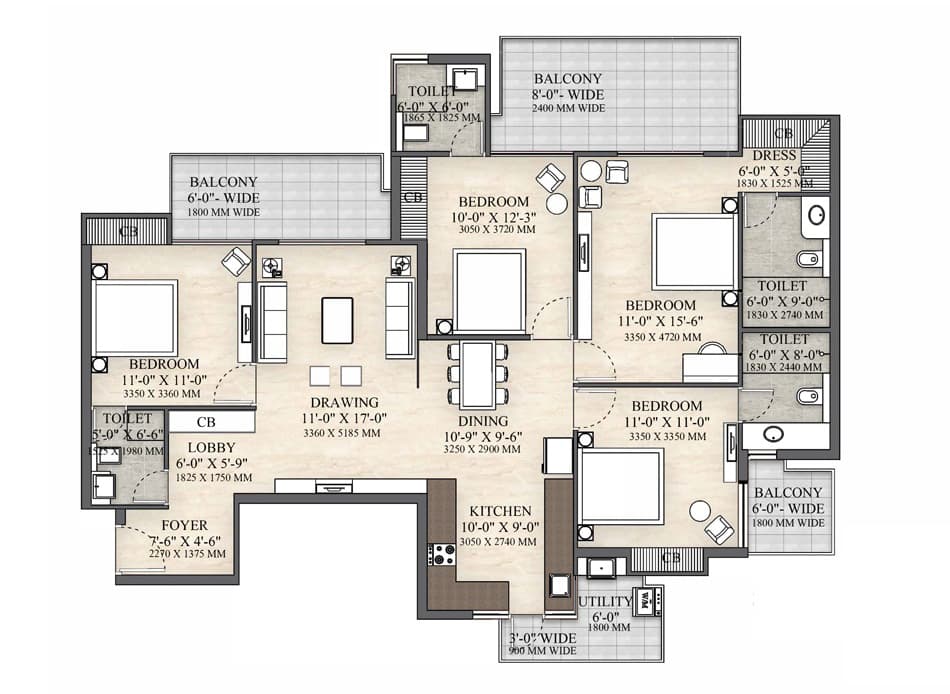 4 BHK + 4T