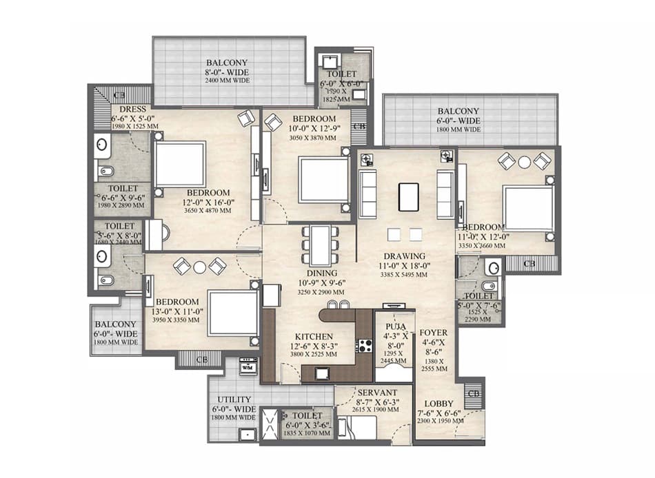 4 BHK + 5T + SER